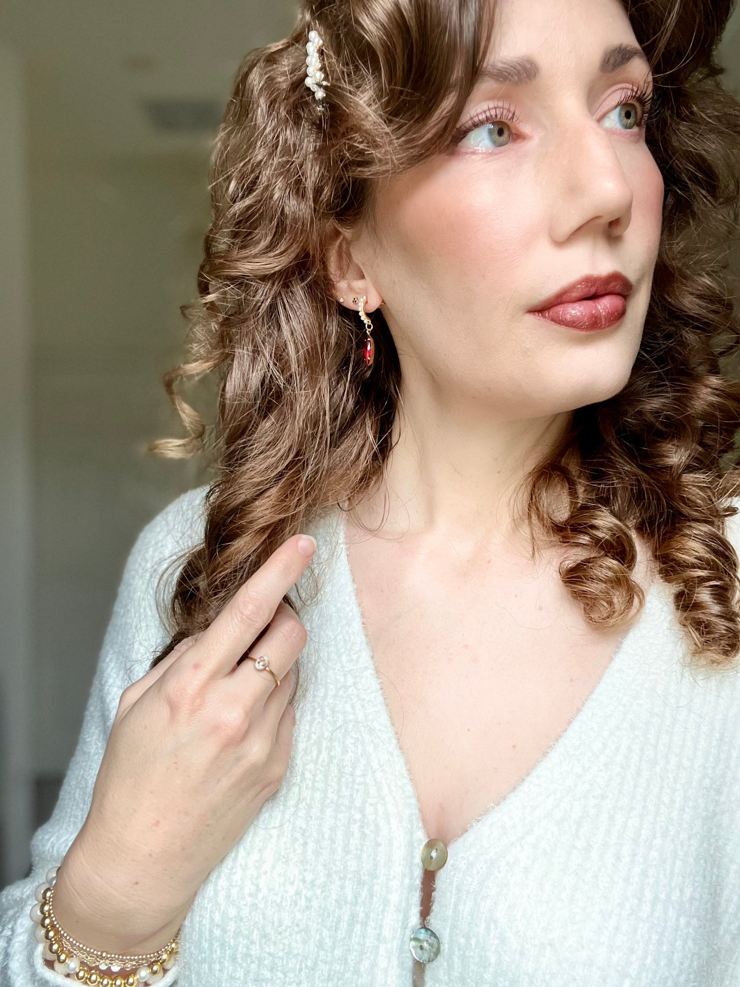 Ruby + Emerald Pearl Hoops