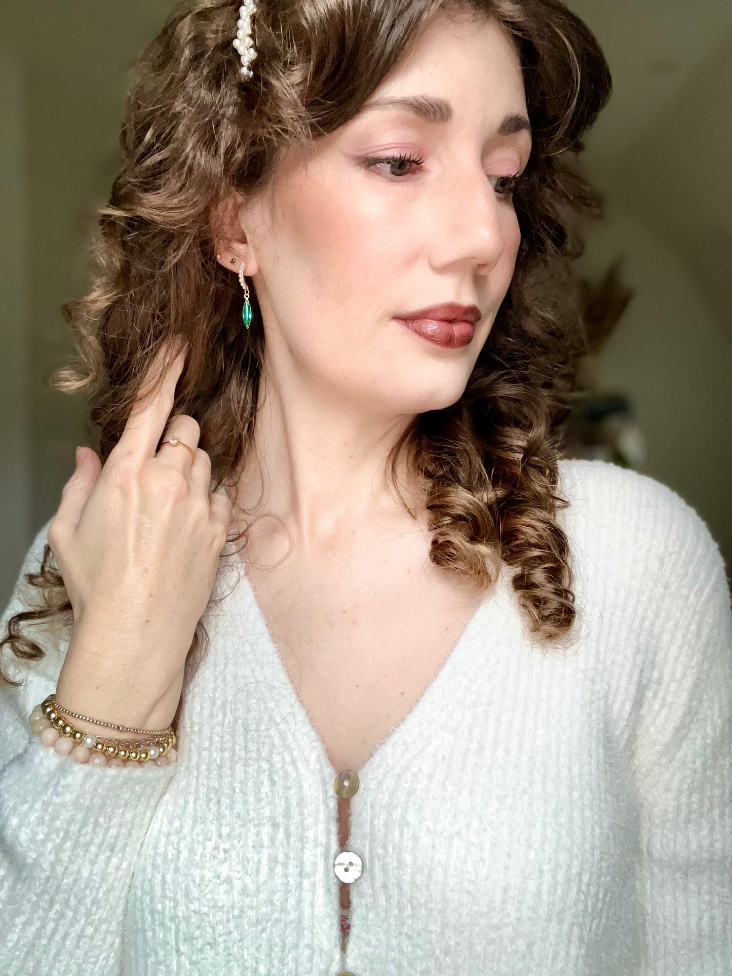 Ruby + Emerald Pearl Hoops