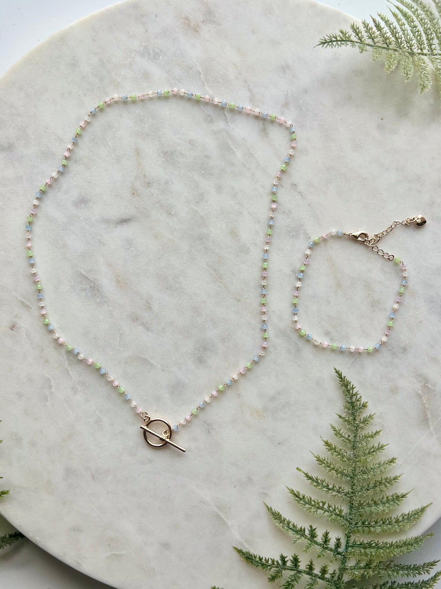 Glass Beaded Necklace + Bracelet