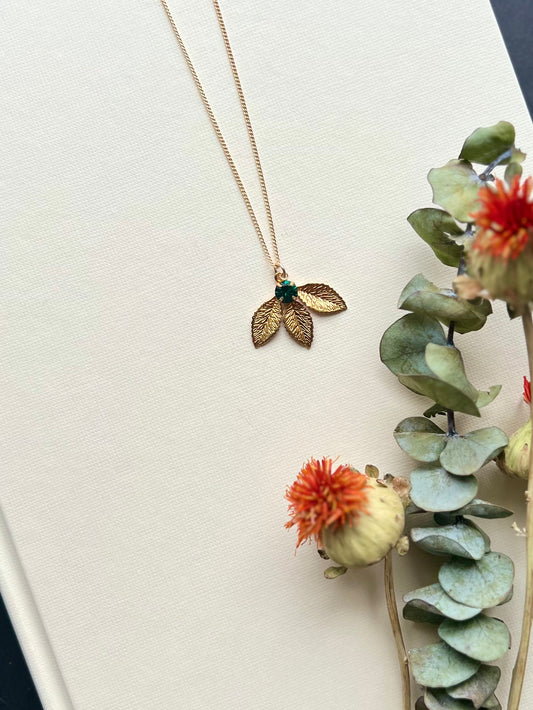 Emerald + Leaves Necklace